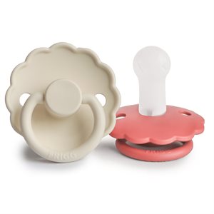 FRIGG Daisy - Round Silicone 2-Pack Pacifiers - Cream/Poppy - Size 2