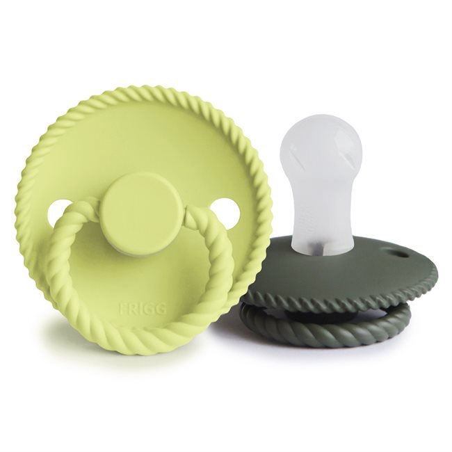 FRIGG Rope - Round Silicone 2-Pack Pacifiers - Green Tea/Olive - Size 1